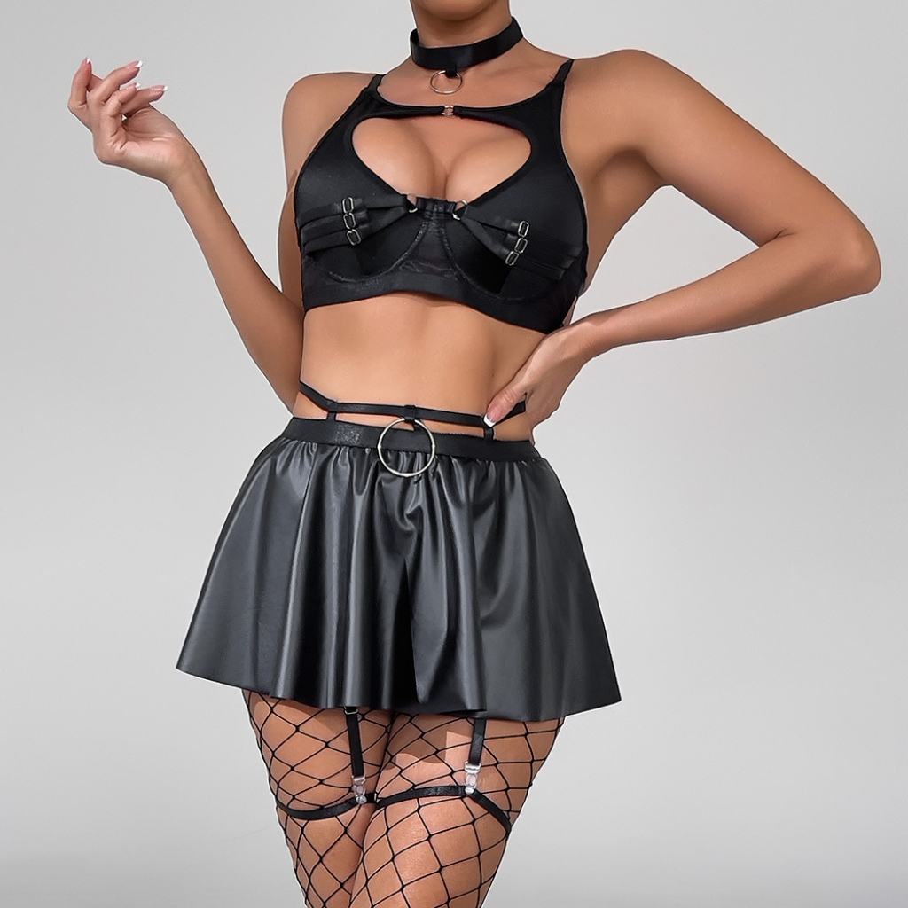 Picture of Sexy Biker-Inspired Lingerie Set with Net Socks - 5-Piece