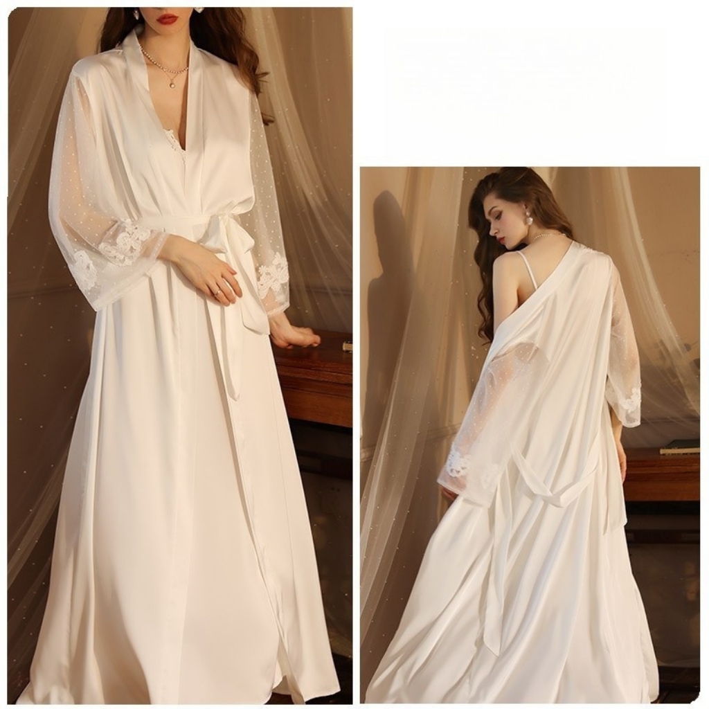 Picture of Lace-Trimmed Silk Robe & Chemise Set