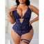 Picture of Royal Blue Plus Size Lace Bodysuit with Garter Straps